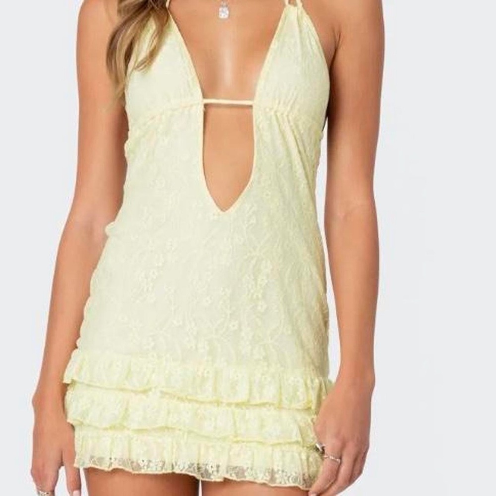 Brand new EDIKTED Yellow Lace Ruffle Mini Dress